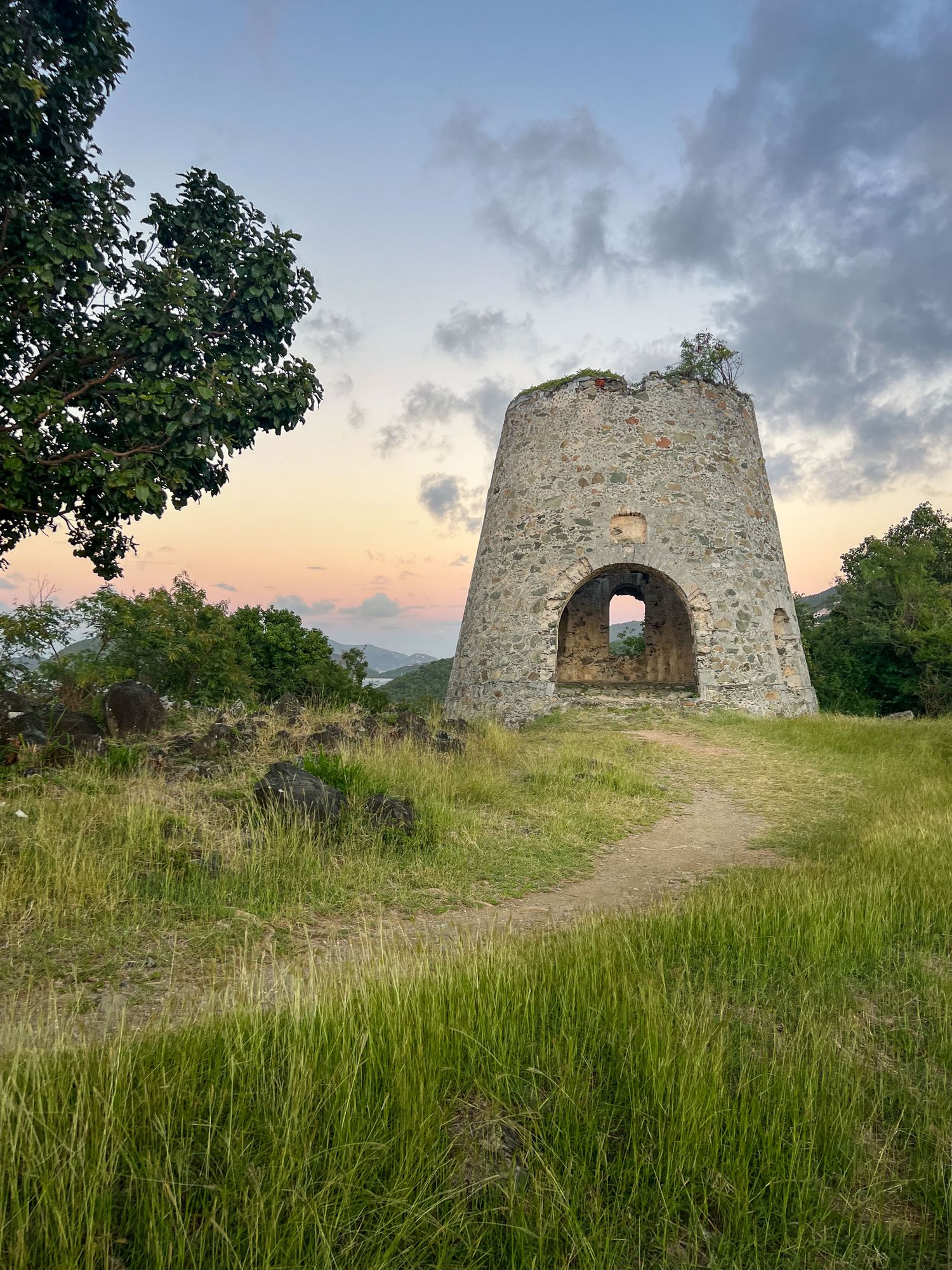 Old windmill ruins at Peace Hill overlook, St. John